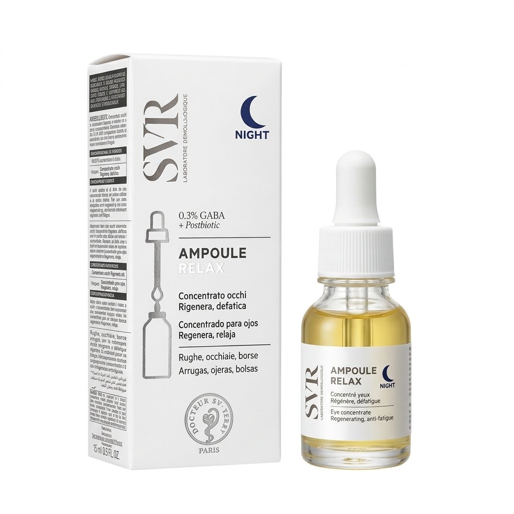 Ampoule Relax SVR 15 ml, étui et flacon sous la lune