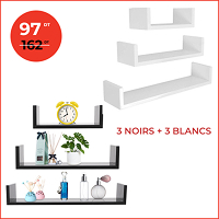 Trio d’étagères murales décoratives U - Noir & Blanc