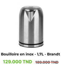 Bouilloire électrique en inox 1,7L - Brandt BO1704X