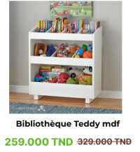         Bibliothéque Teddy L:60xH:80xP:30 Cm En mdf blanc (particule) - Déc ART