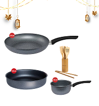 Pack batterie de cuisine COOKART - Granite - Bleu Gris + Ustensile de cuisine